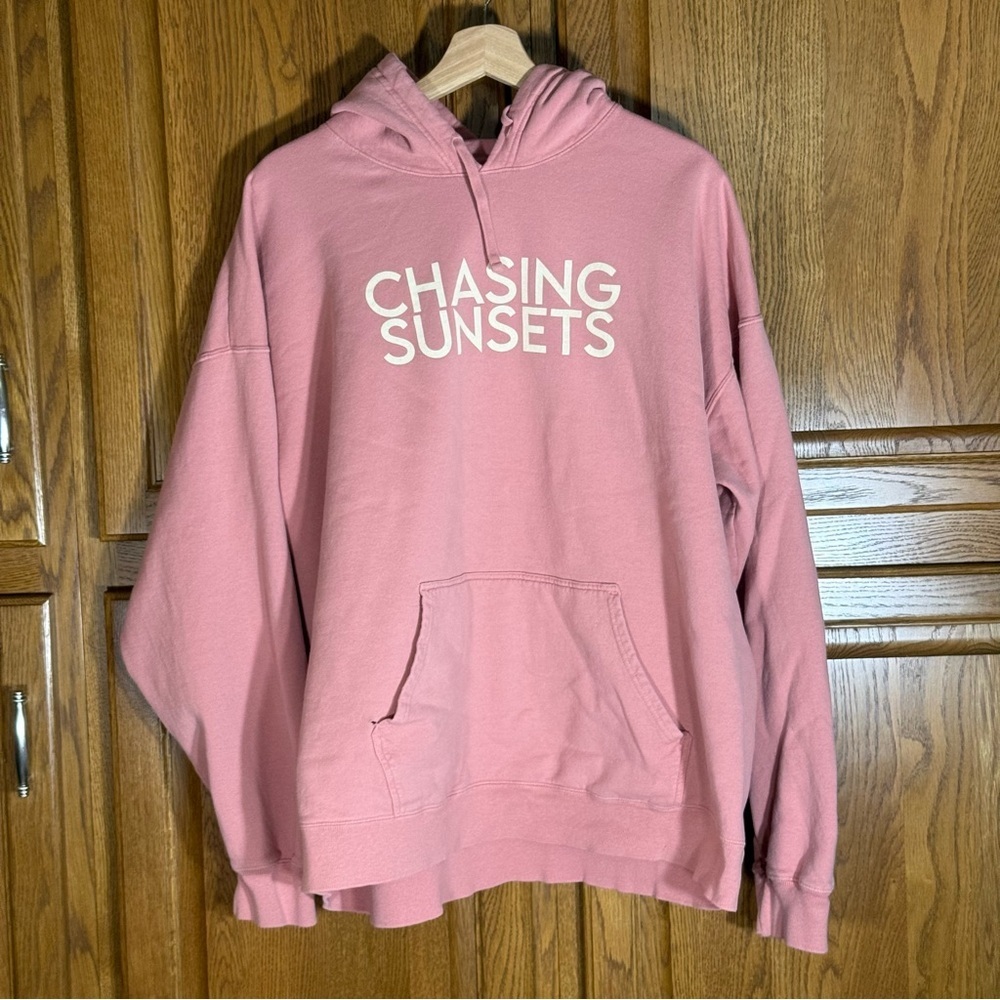 Sasea Pink Relaxed Fit Chasing Sunsets Hoodie Women's XXL